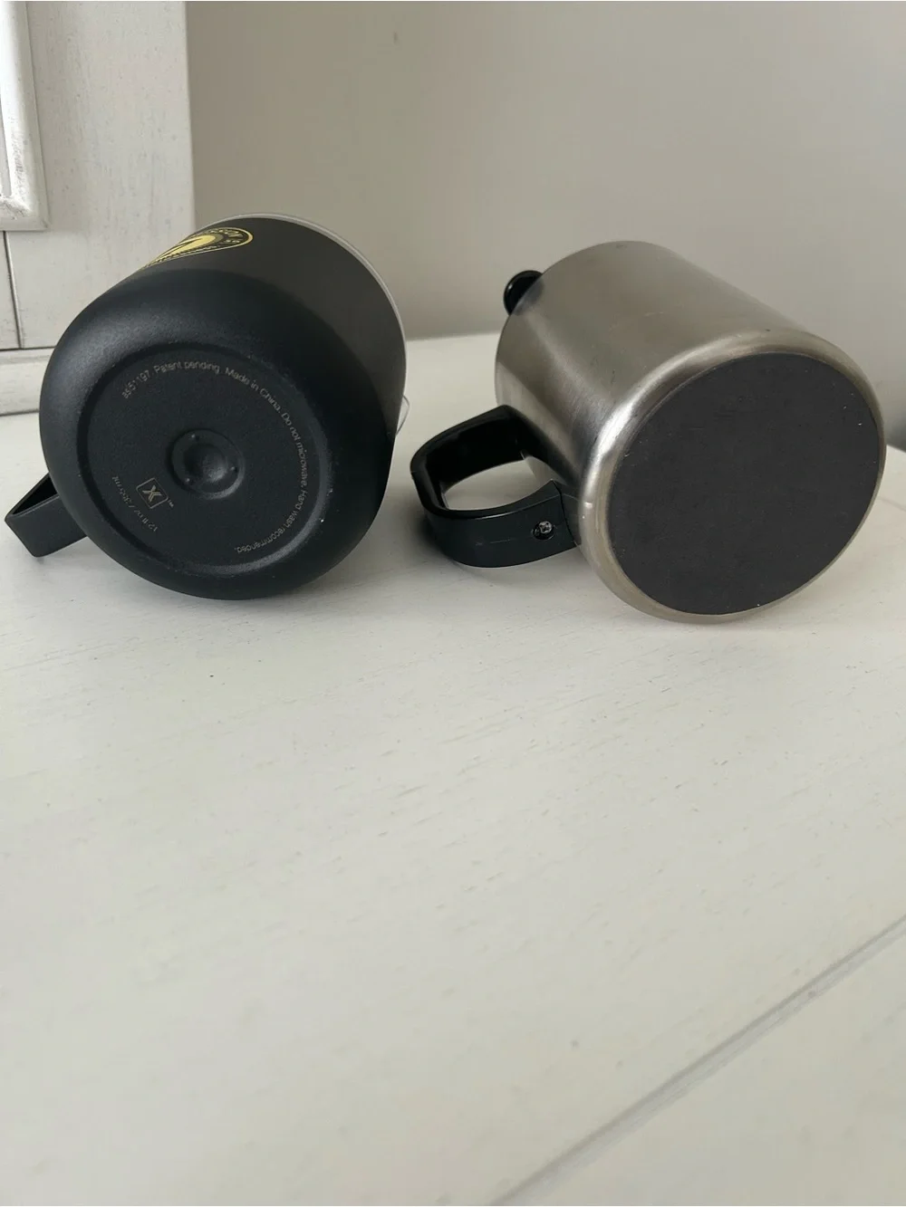 Stainless Steel and Black Insulated Travel Mugs - Set of 2 with tight lids